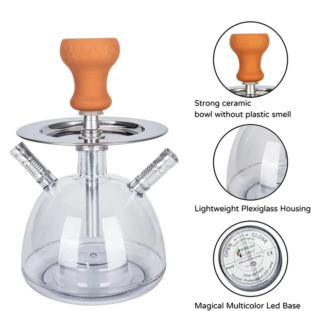 Acrylic LED Shisha Hookah Set with Ceramic Bowl and Metal Tongs Acrylic LED Shisha Hookah Set with Ceramic Bowl and Metal Tongs