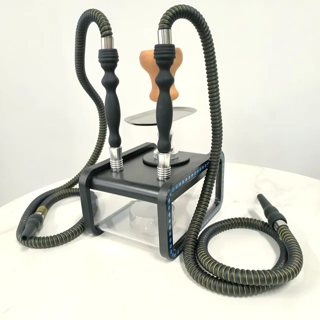 Acrylic Square Hookah with Double Hose and LED Light Acrylic Square Hookah with Double Hose and LED Light