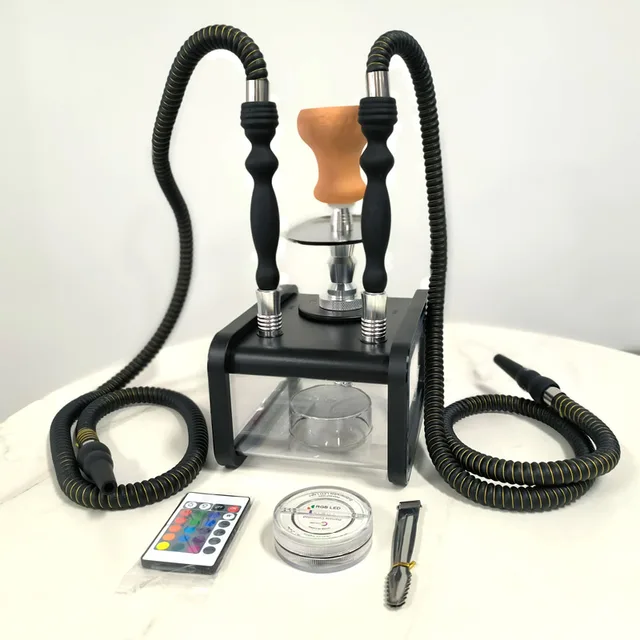 Acrylic Square Hookah with Double Hose and LED Light Acrylic Square Hookah with Double Hose and LED Light